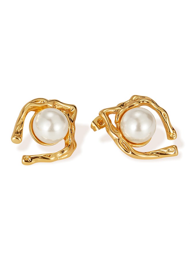 Personalized Fashion Retro Earrings Stainless Steel Geometric Temperament Versatile Light Luxury Style Pearl Earrings For Women - Image 1