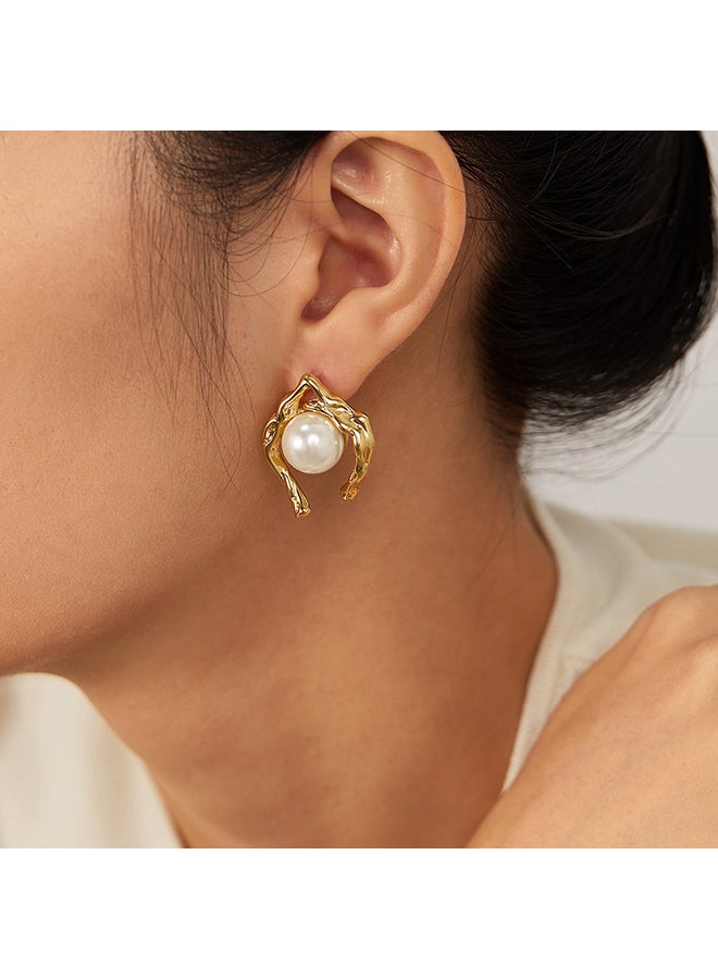 Personalized Fashion Retro Earrings Stainless Steel Geometric Temperament Versatile Light Luxury Style Pearl Earrings For Women - Image 3