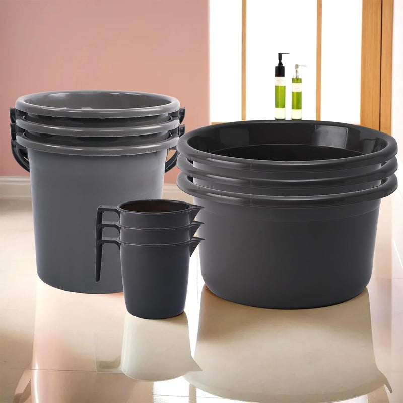 Urbane Home Urbane Home Set of 9 Bathroom Combo Set Bathing Set 3 Piece Tub3 Piece Bucket 3 Piece Mug Combo Set for Bathroom Bathware Set Bathroom Accessories Set Gray  - Image 1