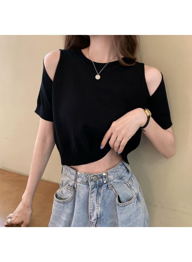 Off-the-shoulder Design Women's Top Bottoming Shirt Women's Summer Short Slim-fit Short-sleeved Knitted T-shirt Women's One-piece Delivery
