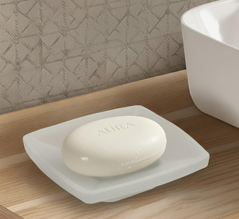 ORCE BATH ARTICLE Premium Frosted Glass Soap Dish with Table top soap Tray | Square Bathroom Soap Stand | Anti-Slip, Water Drain Design for Wash Basin, Shower & Kitchen Sink - Image 1