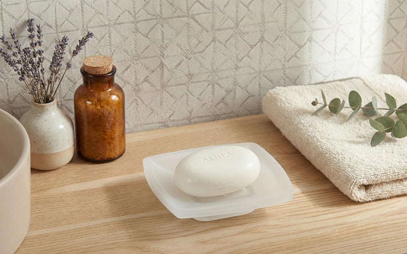 ORCE BATH ARTICLE Premium Frosted Glass Soap Dish with Table top soap Tray | Square Bathroom Soap Stand | Anti-Slip, Water Drain Design for Wash Basin, Shower & Kitchen Sink - Image 4