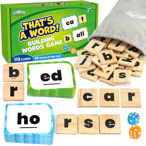 BenBen Family Spelling Games with 112 Flash Cards Wooden Letter Tiles CVC Sight Word Building Phonics Game for Kids Ages 4 Adults 14 Players Learning Toys for Home or Classroom - Image 1
