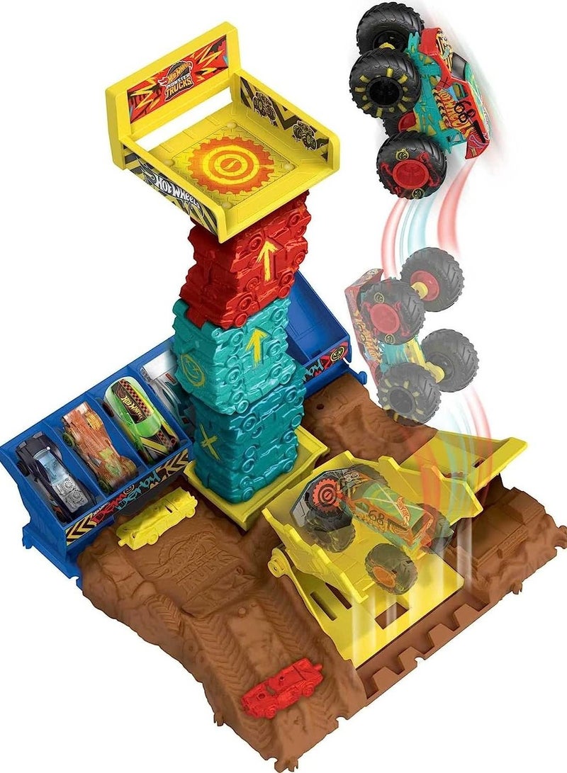 Hot Wheels Monster Trucks Arena Smashers Demo Derby Car Jump Challenge Connectable Set with 1:64 Scale Demo Derby and 2 Crushable Car  - Image 5