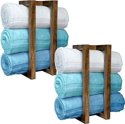 ODEJIA Wooden Towel Rack for Bathroom 188 Inch Wall Mounted Towel Holder with Installation Tool Decorative Pine Towel Shelf for Rolled Towels Organizer Blanket Storage Walnut - Image 1