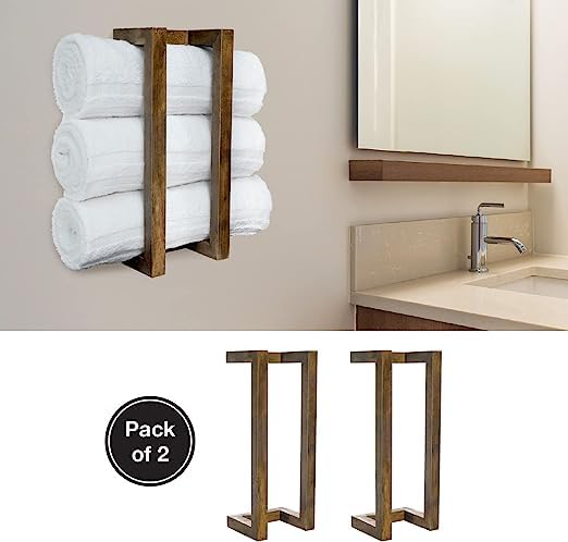 ODEJIA Wooden Towel Rack for Bathroom 188 Inch Wall Mounted Towel Holder with Installation Tool Decorative Pine Towel Shelf for Rolled Towels Organizer Blanket Storage Walnut - Image 4