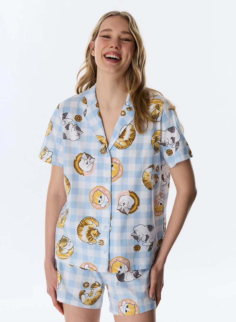 Penti Women's Cotton Lounge Licensed Mofusand Shirt & Shorts Set - Off White
