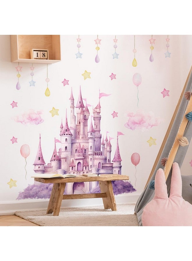 Runtoo Magical Princess Castle Wall Stickers for Girls Room - Peel and Stick Cloud Star Wall Decals - Fairy Tale Nursery Bedroom Decor - Image 2