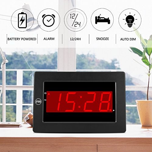 Timegyro Digital Wall Clock Battery Operated - LED Display Digital Alarm Clock Battery Powered Only, Brightness Adjustable, 12/24Hr - Image 2