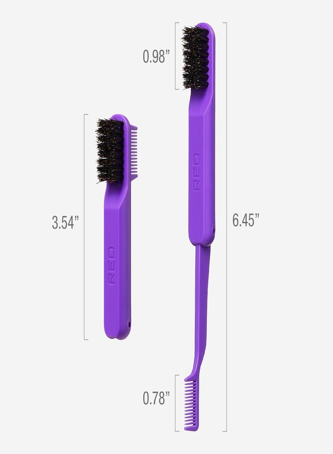 Red by Kiss 2-in-1 Foldable Comb & Edge Brush with Travel Case, Compact Palm-Sized Design, 100% Soft Boar Bristles for Smooth Hair & Edge Control, Portable Hair Styling Tool (Purple) - Image 2