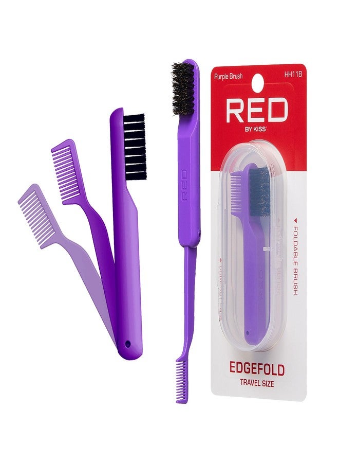 Red by Kiss 2-in-1 Foldable Comb & Edge Brush with Travel Case, Compact Palm-Sized Design, 100% Soft Boar Bristles for Smooth Hair & Edge Control, Portable Hair Styling Tool (Purple) - Image 1