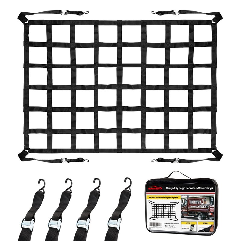 Autofonder Cargo Net for Pickup Truck Bed Adjustment 50x66 Truck Bed Cargo Netting with SHook Fittings 2 Wide Heavy Duty Small Trunk Cargo Nets Automotive Carrier for SUV Car Trailer