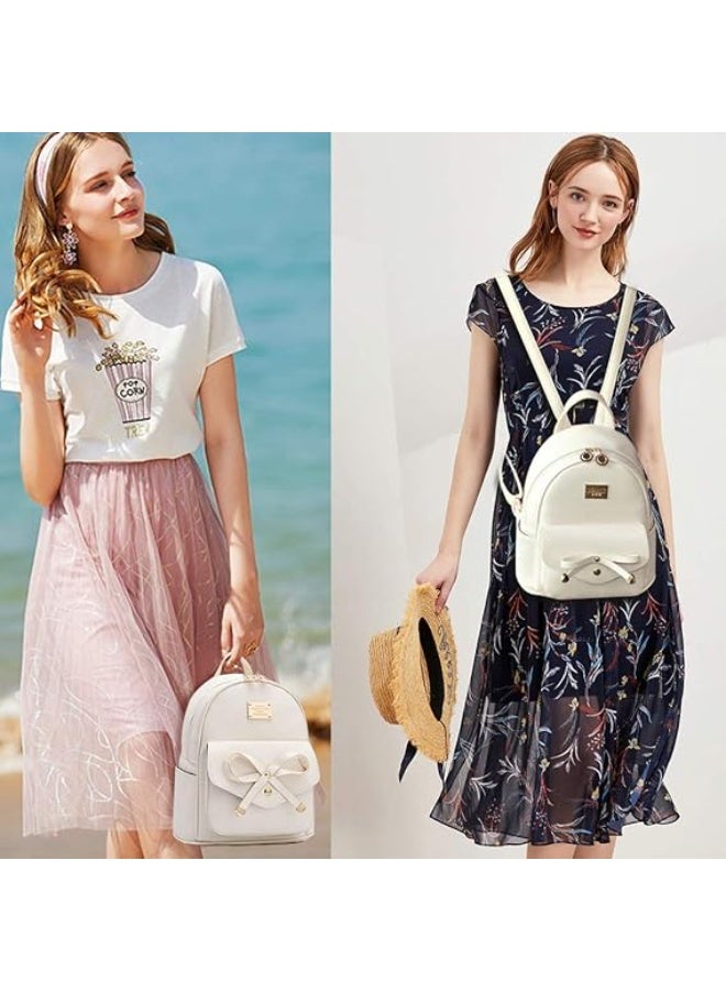 البنات Bowknot لطيف الجلد حقيبة الظهر ميني حقيبة الظهر للنساء - Image 4