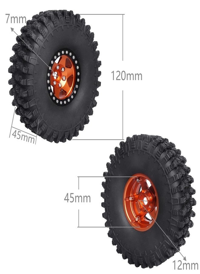Hobbypark 1.9 Beadlock Wheels and Tires 120mm / 4.72inch Height and Mounting Install Tool for 1/10 RC Crawler with Foam Inserts,Set of 4 (Orange&Black) - Image 2