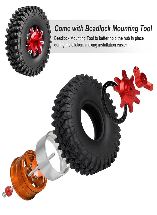 Hobbypark 1.9 Beadlock Wheels and Tires 120mm / 4.72inch Height and Mounting Install Tool for 1/10 RC Crawler with Foam Inserts,Set of 4 (Orange&Black) - Image 4