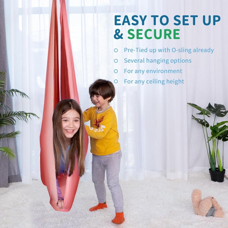 OUTREE Sensory Swing for Kids with 360° Swivel Hanger, Indoor Therapy Swing Great for Autism, ADHD, Sensory Processing Disorder, and Autistic Children (Pink/White) - Image 5