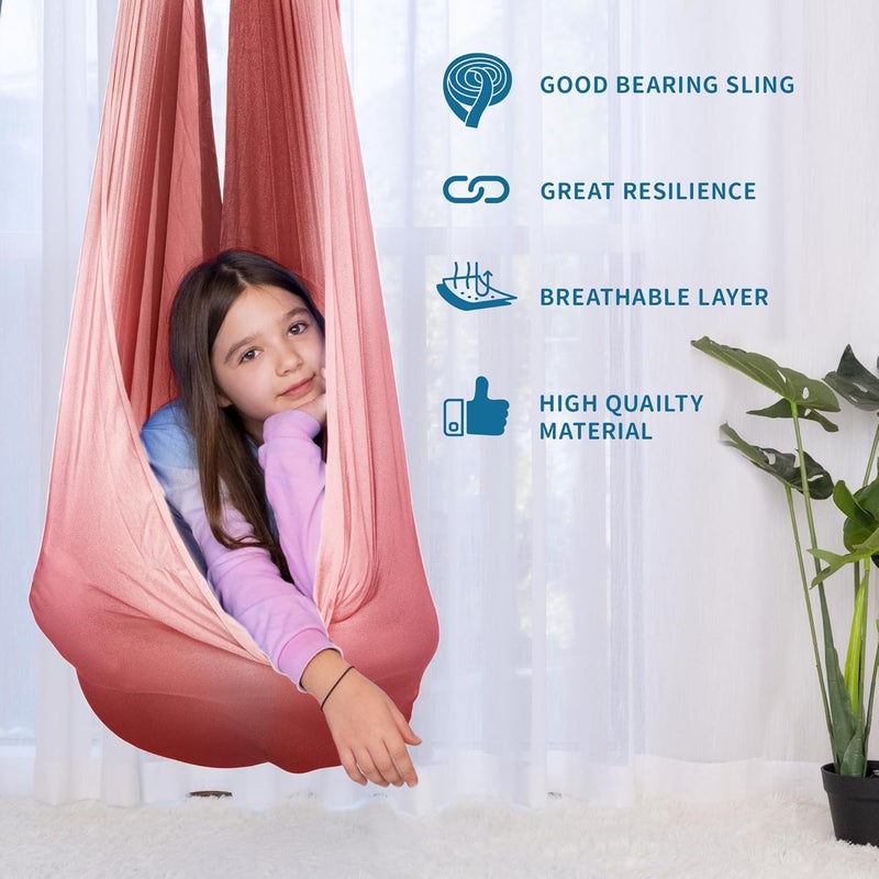 OUTREE Sensory Swing for Kids with 360° Swivel Hanger, Indoor Therapy Swing Great for Autism, ADHD, Sensory Processing Disorder, and Autistic Children (Pink/White) - Image 3