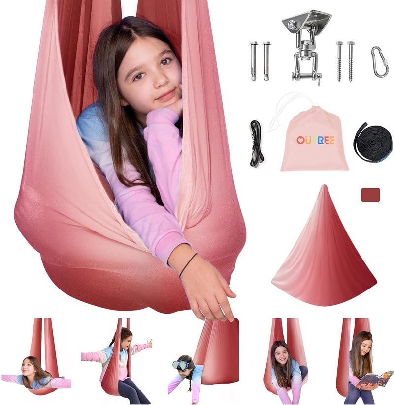 OUTREE Sensory Swing for Kids with 360° Swivel Hanger, Indoor Therapy Swing Great for Autism, ADHD, Sensory Processing Disorder, and Autistic Children (Pink/White) - Image 1