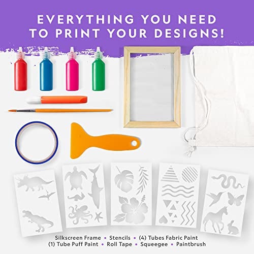 Blue Marble NATIONAL GEOGRAPHIC Kids Screen Printing Kit - Arts and Crafts Silk Screen Printing Kit with Fabric Paint, Frame, Stencils & Squeegee Plus Drawstring Bag & More, Screen Print, Silkscreening Kit - Image 4