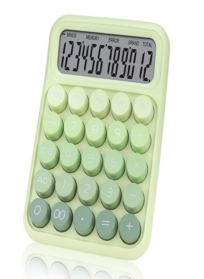 FIOVER Mechanical Switch Calculator with Big Buttons, 12 Digits, Large LCD Display, Cute Pink Desktop Calculator, Aesthetic School Supplies for Office, School, Home & Business Use, Automatic Sleep (Green) - Image 1