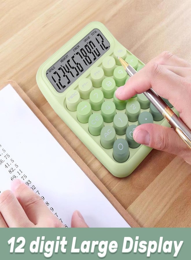 FIOVER Mechanical Switch Calculator with Big Buttons, 12 Digits, Large LCD Display, Cute Pink Desktop Calculator, Aesthetic School Supplies for Office, School, Home & Business Use, Automatic Sleep (Green) - Image 2