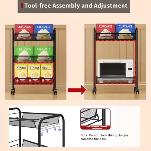 LiveCool Mesh Vegetable Stand Steel, 3 Tier Onion Potato Rack for Storage, Metal Kitchen Trolley with Wheels, Trolley Rack for Kitchen, Living Room, Bedroom, Black (KT02-B3) - Image 5