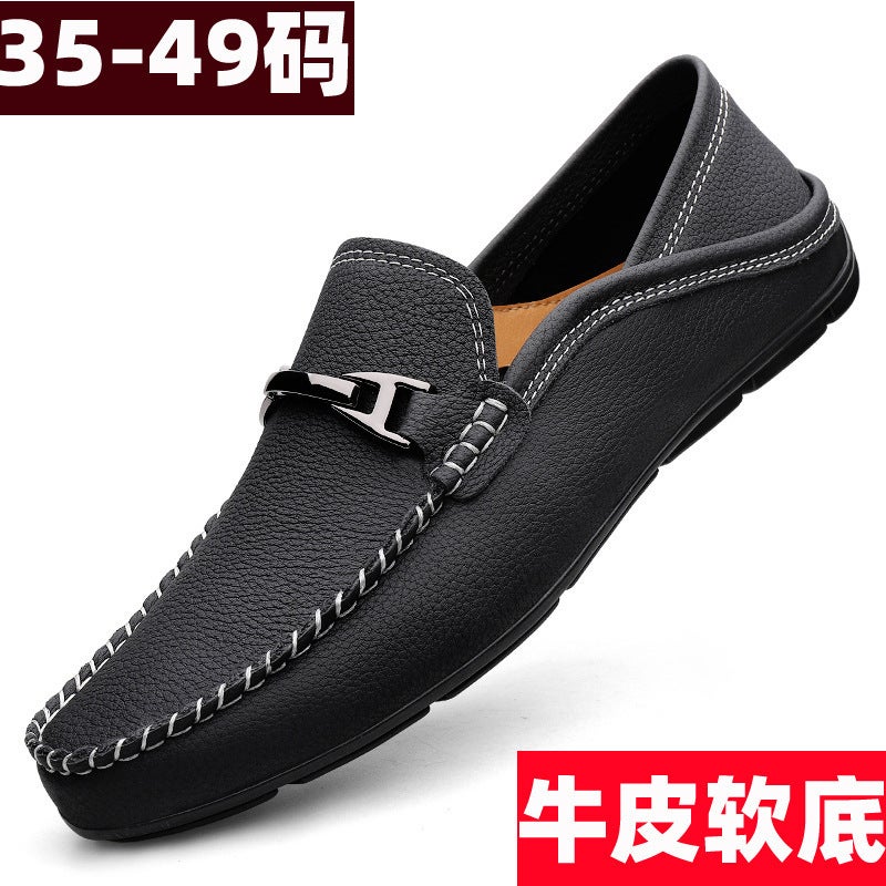 Extra Large Size 49 Casual Leather Shoes For Men In Autum Genuine Leather Widened 48 Plus Fat 47 Fat Feet Lazy Soft Sole Driving Shoes - Image 2