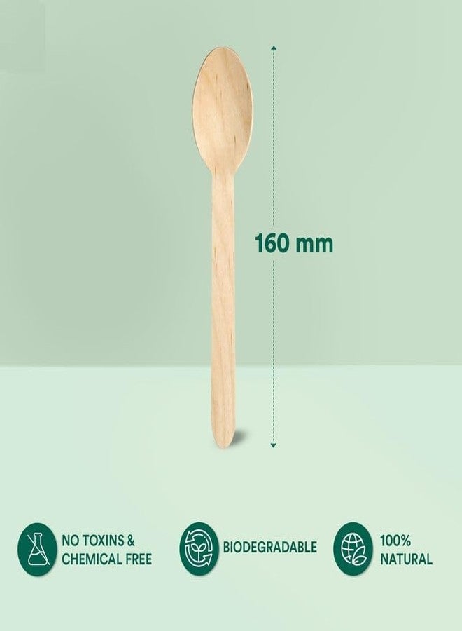 SFU E Com [160mm, 50 Pack] Disposable Spoons | Wooden Dining Flatware | Ideal for Kids Birthday, Wedding & Party - Image 2