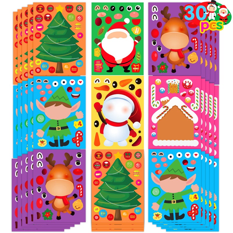 Joy Bang Christmas Stickers for Kids 30 Sheets Make Santa Snowman Face Stickers Christmas Crafts for Kids Xmas Activities Games Xmas Party Favors Supplies Stocking Stuffers - Image 3