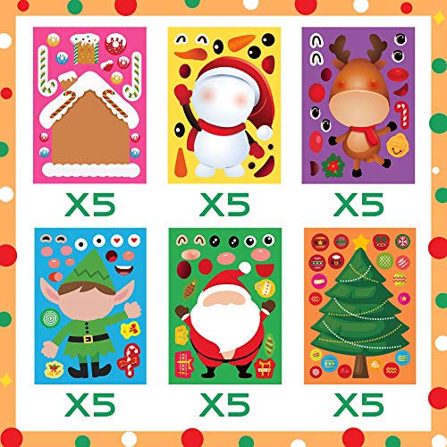 Joy Bang Christmas Stickers for Kids 30 Sheets Make Santa Snowman Face Stickers Christmas Crafts for Kids Xmas Activities Games Xmas Party Favors Supplies Stocking Stuffers - Image 5