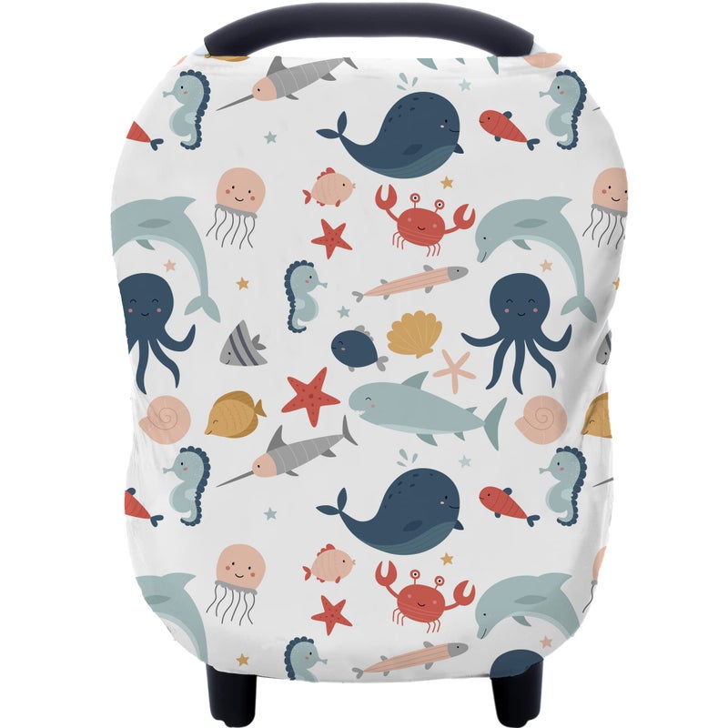 Hicoco Carseat Cover Boy and Girls - Multi-use Nursing Car Seat Canopy Cover for Breastfeeding, Infant Stroller Cover, High Chair Cover (Cute Fish) - Image 1