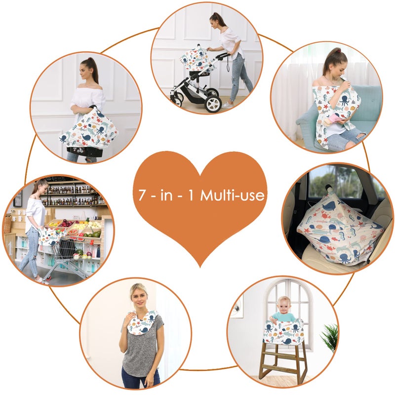 Hicoco Carseat Cover Boy and Girls - Multi-use Nursing Car Seat Canopy Cover for Breastfeeding, Infant Stroller Cover, High Chair Cover (Cute Fish) - Image 4