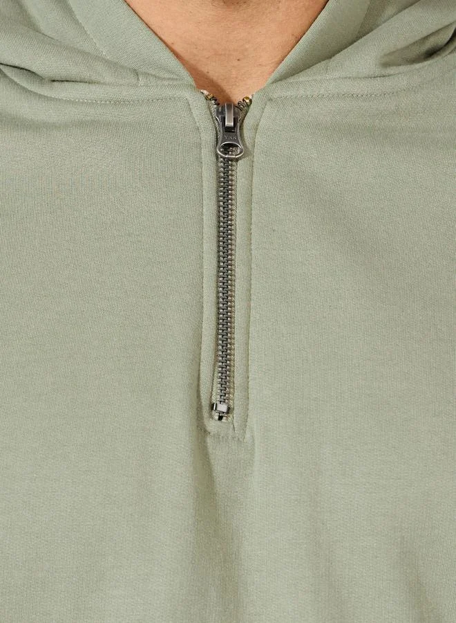 Styli Quarter Zip Relaxed Fit Fleece Hoodie