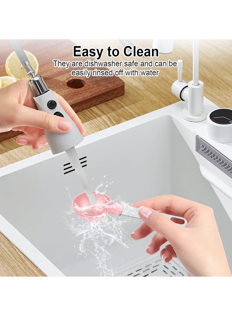 Measuring Cups and Spoons Set of 8 Pieces, Nesting Measuring Tools with Stainless Steel Handle, Kitchen Essentials Gadgets for Cooking & Baking, Dry and Liquid Ingredient (Pink) - Image 5