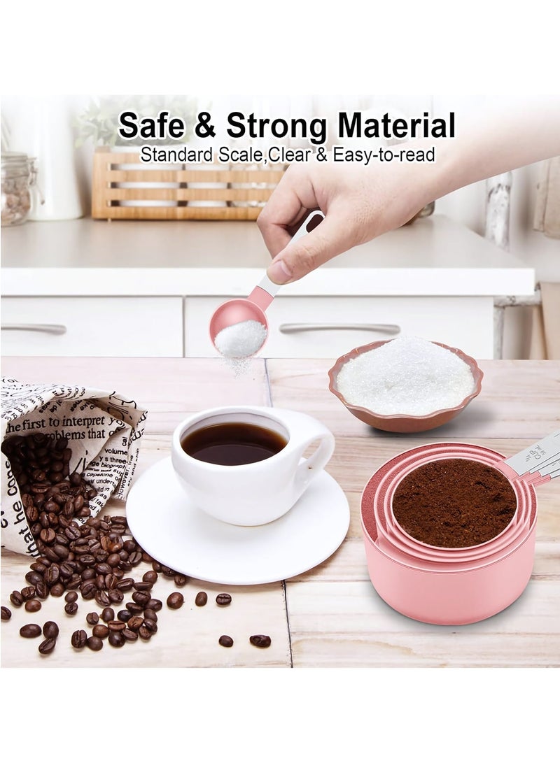 Measuring Cups and Spoons Set of 8 Pieces, Nesting Measuring Tools with Stainless Steel Handle, Kitchen Essentials Gadgets for Cooking & Baking, Dry and Liquid Ingredient (Pink) - Image 3