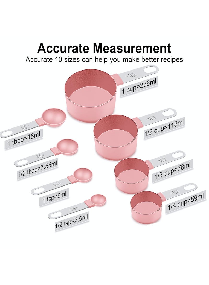 Measuring Cups and Spoons Set of 8 Pieces, Nesting Measuring Tools with Stainless Steel Handle, Kitchen Essentials Gadgets for Cooking & Baking, Dry and Liquid Ingredient (Pink) - Image 2