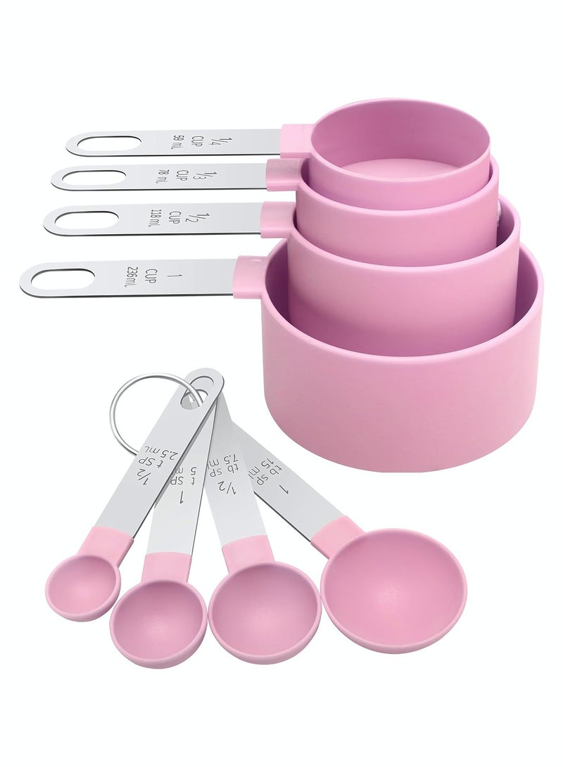 Measuring Cups and Spoons Set of 8 Pieces, Nesting Measuring Tools with Stainless Steel Handle, Kitchen Essentials Gadgets for Cooking & Baking, Dry and Liquid Ingredient (Pink) - Image 1