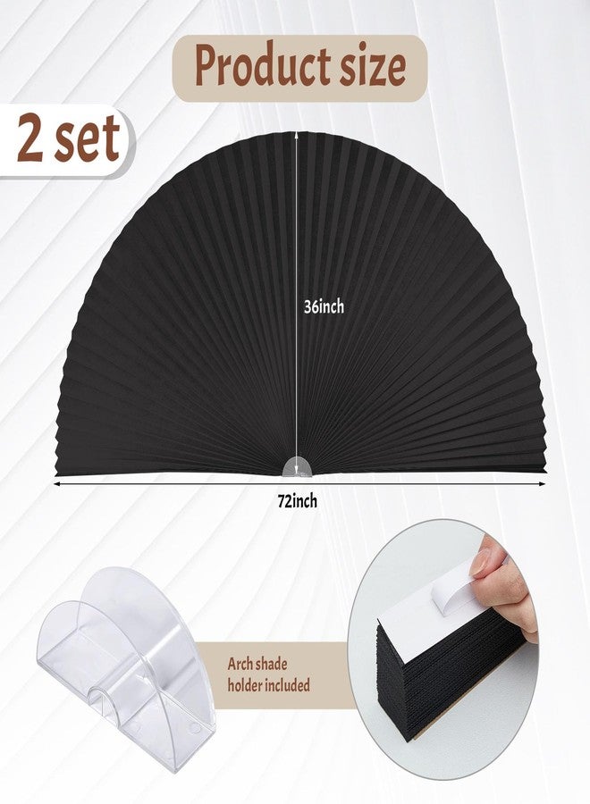 Fainne 2 Pcs Half Moon Window Shade Half Circle Arch Window Blackout, Light Filtering Pleated Fabric Shade, 36 x 72 Inch (Black) - Image 2