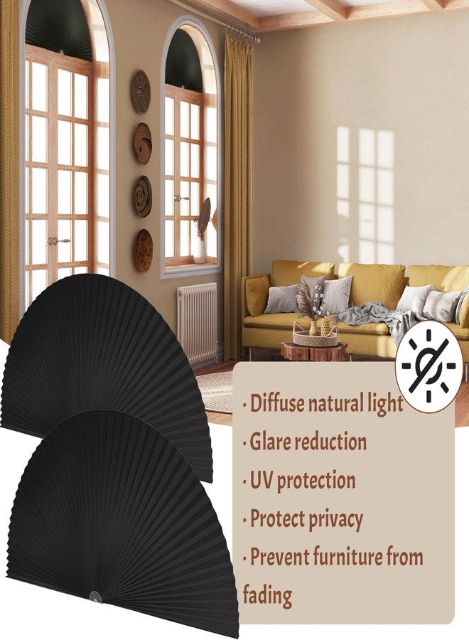 Fainne 2 Pcs Half Moon Window Shade Half Circle Arch Window Blackout, Light Filtering Pleated Fabric Shade, 36 x 72 Inch (Black) - Image 3
