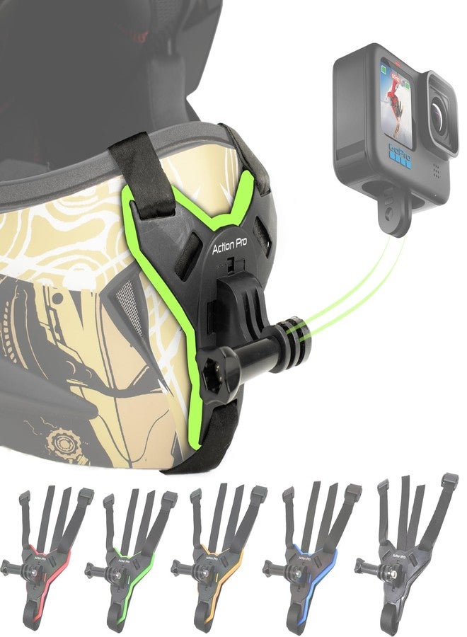 Action Pro Helmet Chin Strap Mount Joint J Hook with Screw Compatible with All Smartphones and GoPro 13 12 11 10 9 8 7 5 4 | SJCAM | DJI Osmo | Insta 360 X4 X3 X2 & Other Action Cameras (Green 2.0) - Image 1