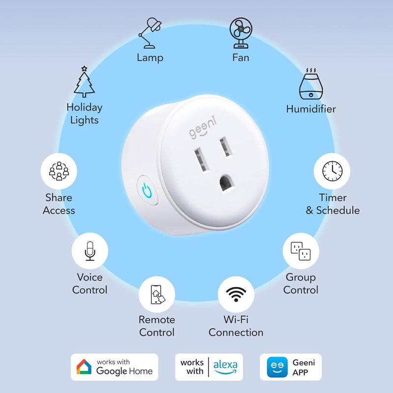 Geeni Dot Smart Plug with 2.4GHz WiFi Connectivity – 2-Pack Compact, Fire-Resistant Smart Outlet Plugs with Schedule & Timer – No Hub Needed, Supports Alexa & Google - Image 2