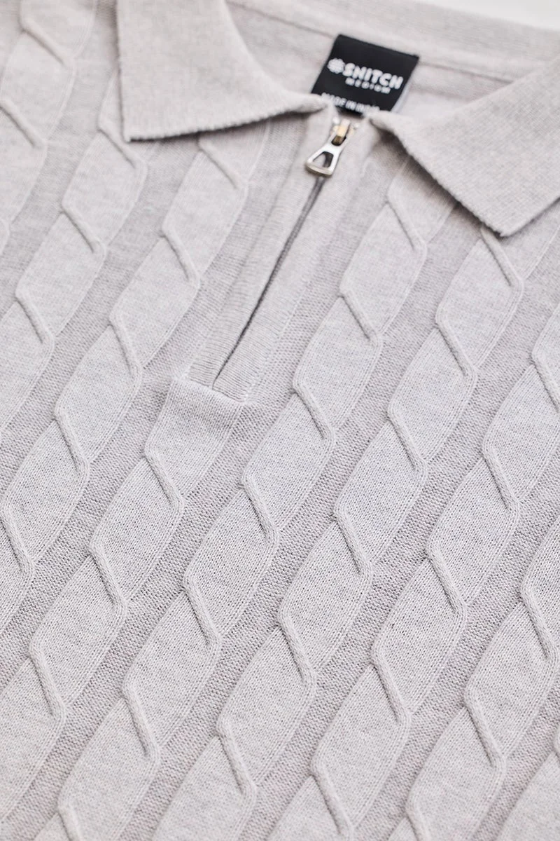 SNITCH Light Grey Zipper Knitted Polo T-Shirt
