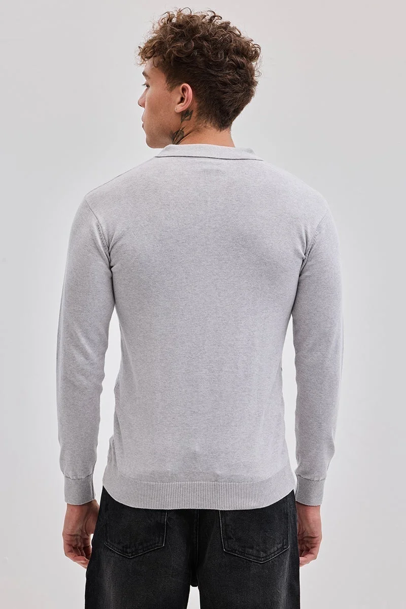 SNITCH Light Grey Zipper Knitted Polo T-Shirt
