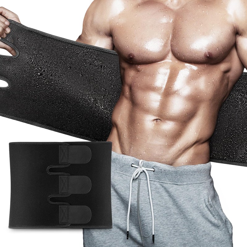 RIYA Waist Trimmer Sweat Waist Trainer for Women and Men Waist Sweat Belt Band Belly Stomach Wrap (Black, Belt XL: 10" Width x 50" Length) - Image 1