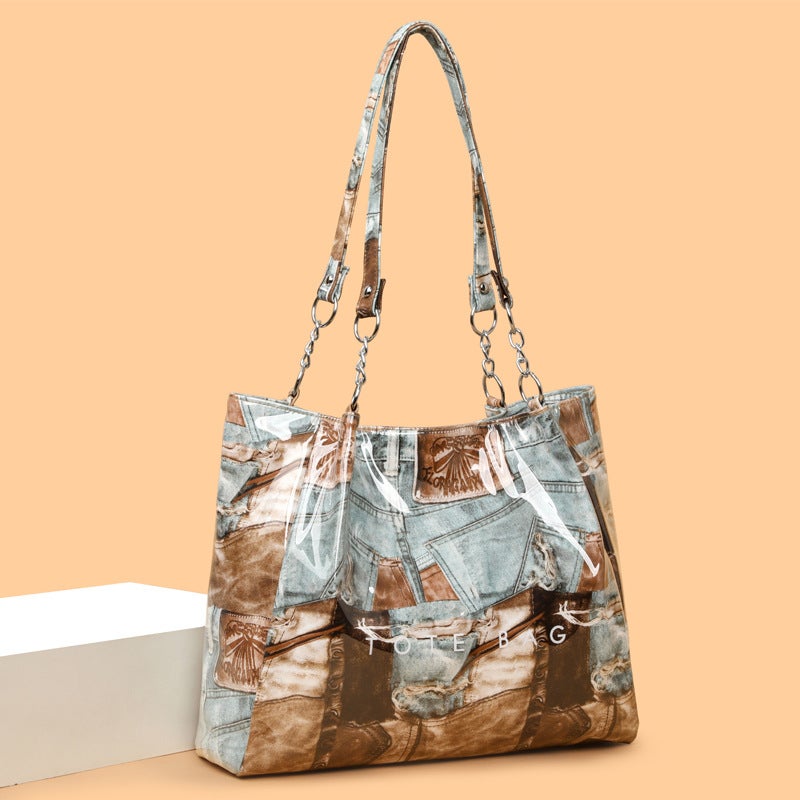 Abstract Aesthetic Printed Texture Large-Capacity Tote Bag Personalized Simple Commuting Armpit Shoulder Handbag Trendy - Image 2