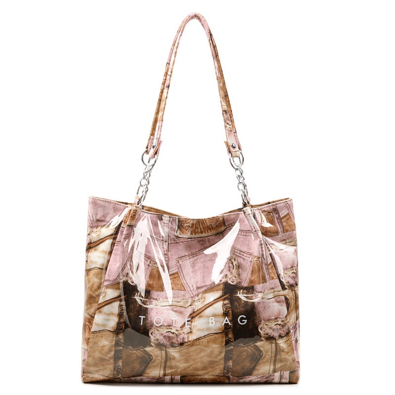 Abstract Aesthetic Printed Texture Large-Capacity Tote Bag Personalized Simple Commuting Armpit Shoulder Handbag Trendy - Image 1