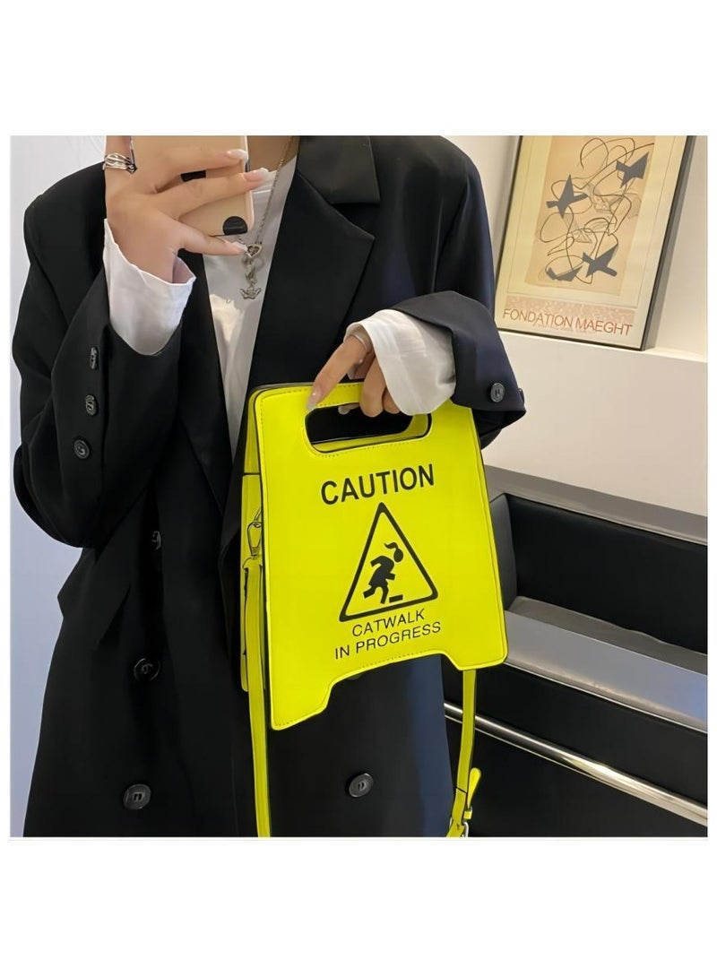 Creative Printing Warning Sign Shoulder Bag Personalized HandbagYellow