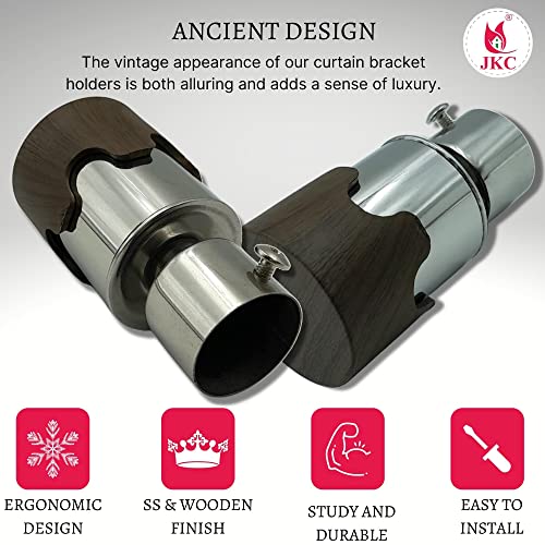 JKC SS Wooden Top Curtain Brackets, Curtain Knobs Set, Curtain Rod End Cap (Brackets - 12 Pcs) - Image 3