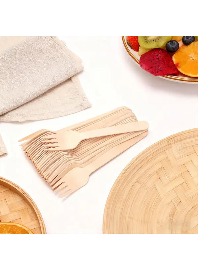 Disposable Wooden Forks 50 Pieces Wood Color For Parties Weddings Camping - Image 2