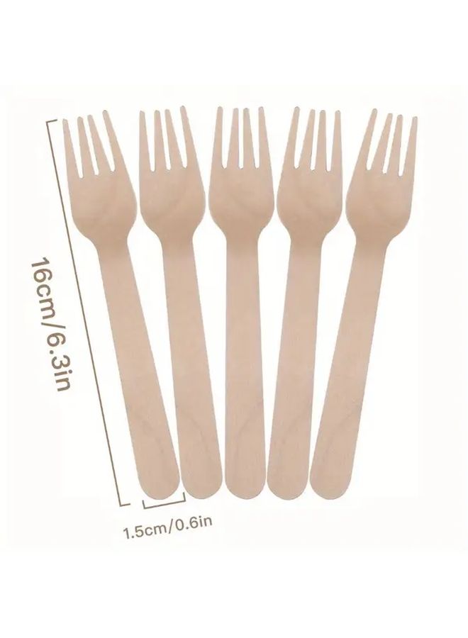 Disposable Wooden Forks 50 Pieces Wood Color For Parties Weddings Camping - Image 3